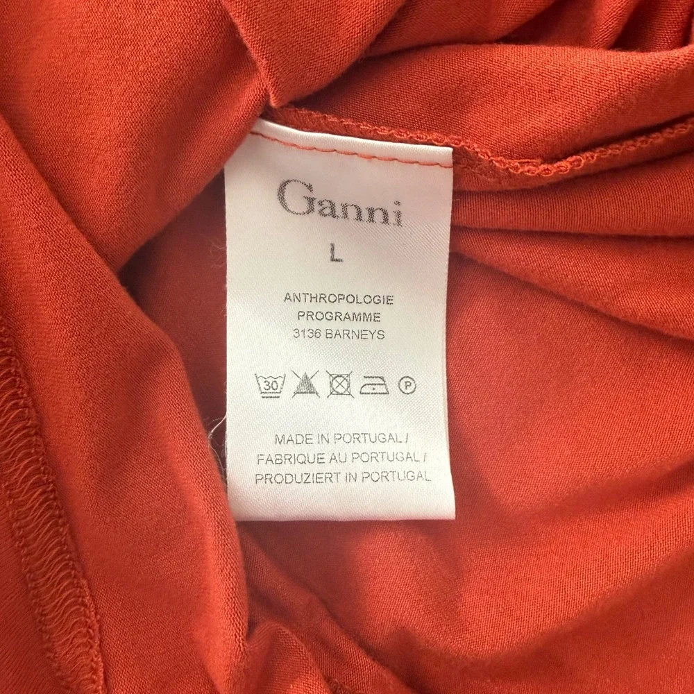 Ganni Anthropologie Burnt Orange Side Knot Scoop Back Long Sleeve Midi Dress L - Picture 4 of 7